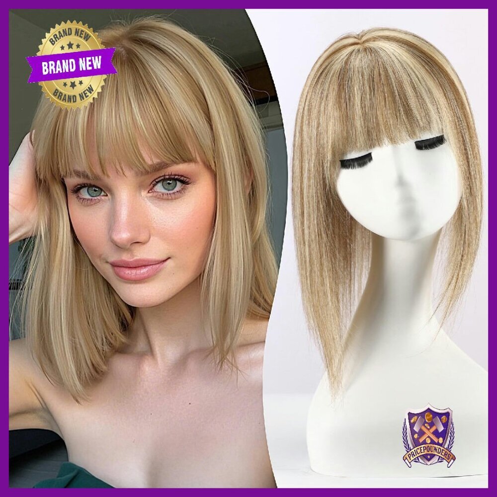 12" Human Hair Topper with Bangs 5x6" Base for Thinning Hair